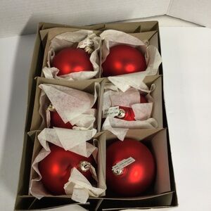 Vintage Set of 6 Red Glass Christmas Ornaments from Emporium New